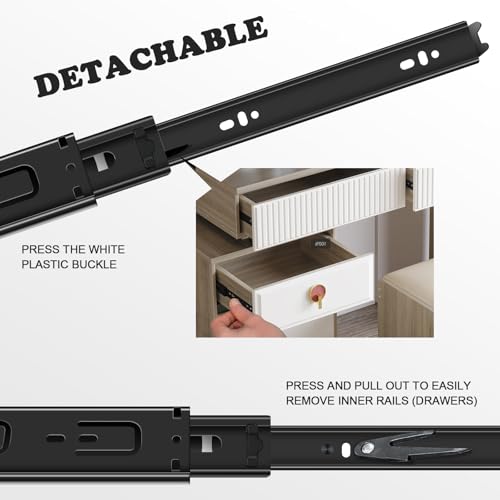 14 inch Drawer Slides 6 Pairs (12pcs) Full Extension Ball Bearing Drawer Slide 3 fold Full Stretch Side Mount Drawer Slides 100 LB Capacity Drawer Slide 14" Black - size: 14inch(350mm)