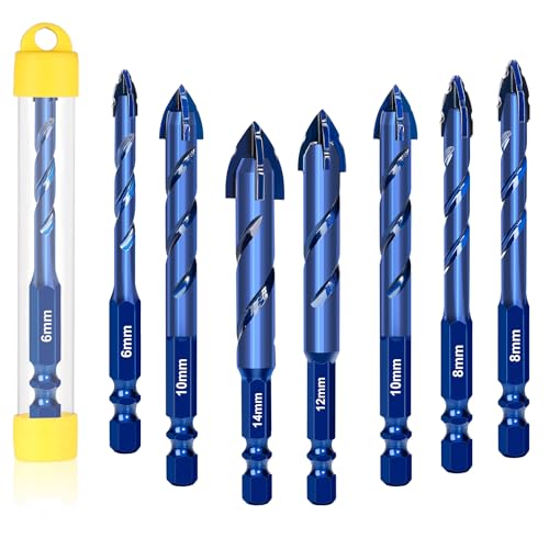 8 Pcs Masonry Drill Bit Set, 2025 Upgraded Concrete Drill Bit 6-14mm Serrated Tile Drill Bit for Wood, Glass, Metal, Plastic Hexagonal Handle Universal