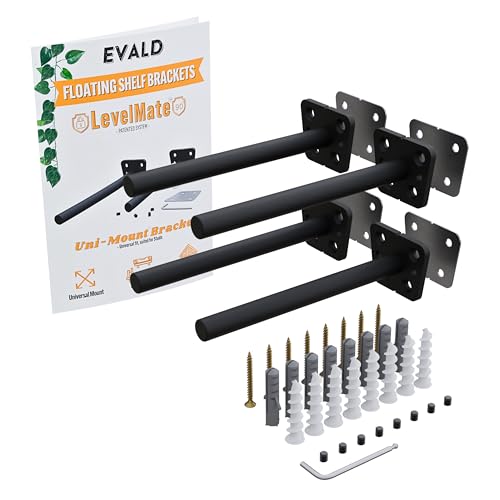 EVALD LevelMate™ Uni-Mount 6 Inch Floating Shelf Brackets, Hidden Shelf Brackets with Anti-Sag Pinol Screw System, Floating Shelf Mount with Screws & Anchors (4 Pack) - size: 6 Inch, style: 4 Pack Uni-mount