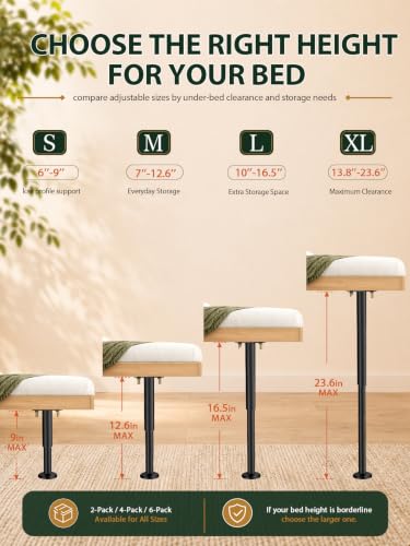 6 Pcs Adjustable Height Bed Support Legs, 7-12.6 Inch Metal Under Bed Frame Support Legs, Extra Sturdy Bed Legs Replacement Parts with Rubber Non-Slip Base for King Queen Frame Wooden Center Slat - size: 7'' - 12.6'' 6pcs