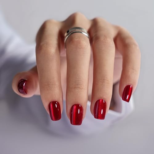 BTArtbox Press On Nails, Hot Love, Short Square, Red Cat Eye, 32Ct - color: A1-Hot Love