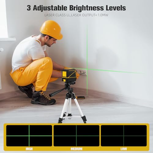 Laser Level with Tripod, 100 feet Green Cross Line Self Rotary Leveling Laser Level, Vertical and Horizontal Line, Rotatable 360 Degree, Manual Self leveling and Pulse Mode,IP54 Waterproof & Battery