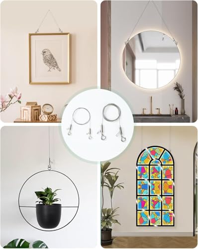 2PCS Adjustable Picture Hanging Wire 0.5m x 1mm Small Hooks, Picture Frame Wire Kit Heavy Duty 50lbs, Stainless Steel Picture Wiring for Art, Mirror, Light, Billboards, Basket Flowerpot - size: 0.5m (1.6ft)