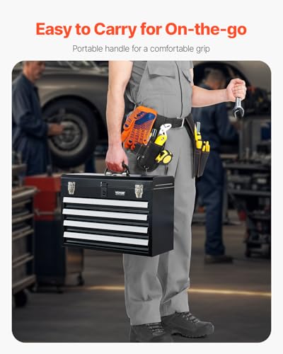VEVOR Metal Tool Box, 20.5-inch, Portable Metal Tool Box with 4 Drawers, Small Tool Chest with EVA Liners, Ball Bearing Slide Drawers Locking & Powder Coated Finish, Multi-Function Tool Organizer - size: 4 Drawers-Black