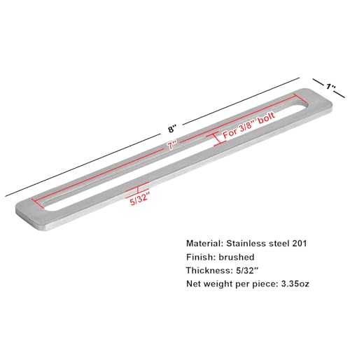 6 Pack 8" x 1" Adjustable Slotted Mending Plates, Stainless Steel | Slot for 3/8" Bolt - size: 8" x 1"