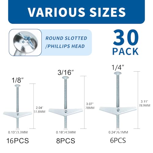 30 Sets 3 Sizes Hollow Wall Anchors for Drywall Ceiling - size: 3 Size 30 Sets
