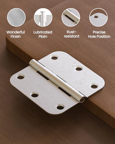Door Hinges Brushed Nickel 36 Pack 3.5 Inch Rounded 5/8" Radius - color: Brushed Nickel, size: 36 Pack