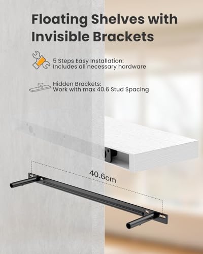 Amada 24 Inch Floating Shelves with Invisible Brackets, Set of 2, White | Wall Shelves with Hidden Bracket, Solid MDF Wood, 22 lbs Max Load per Shelf, Easy to Assemble, Multi-Wall Compatible - color: White, size: 24 inches