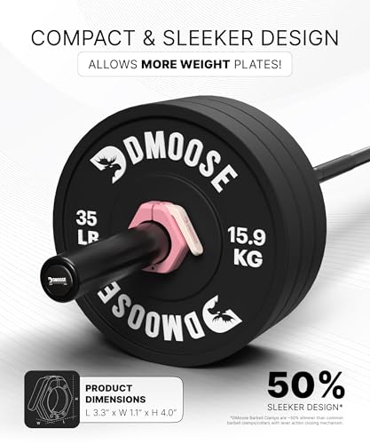 DMoose Fitness Barbell Clips 2 Inch (Pair) - Quick Release Olympic Barbell Clamps & Collars with Anti Slip TPR Grip for Secure Weightlifting and Powerlifting - Weight Clips for Bars at Home or Gym - color: Pink, style: Magnetic