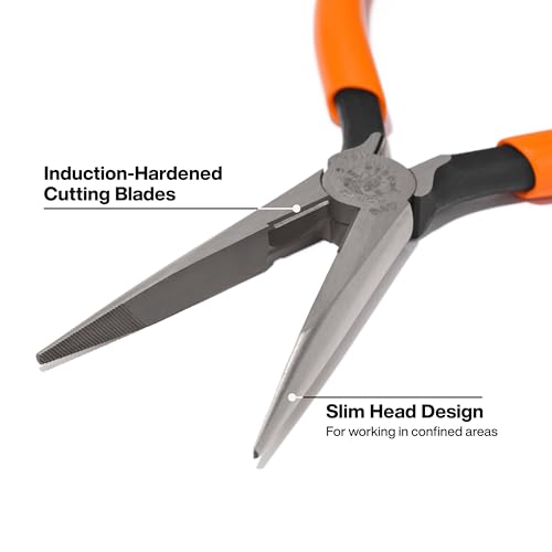 Klein Tools D203-7 Needle Nose Pliers, Long Nose Stripping Side Cutters, Induction Hardened and Heavier for Increased Cutting Power, 7-Inch - size: 7-Inch