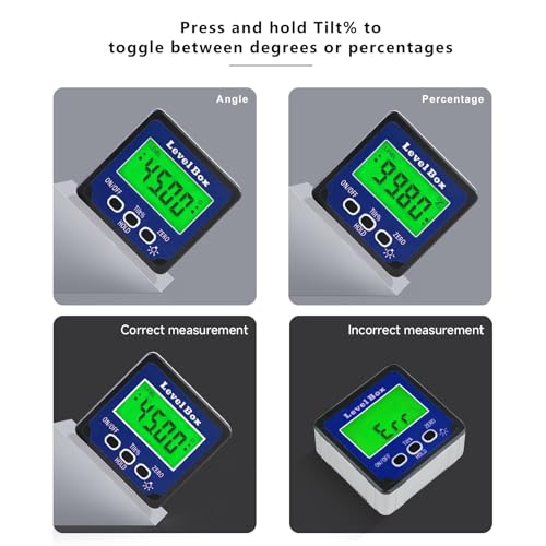 Digital Inclinometer Angle Finder Gauge, IP54 Digital Electronic Protractor Bevel Gauge, Inclinometer Angle Cube Level Box with LCD screen for Woodworking, Table Saw and etc (Blue)