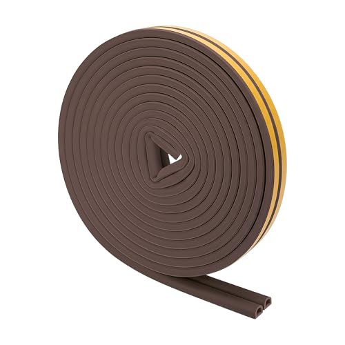 Brown EPDM D Profile Weather Stripping Door Seal, Self-Adhesive Door Weather Stripping & Window Seal Strip, 5/16" Wide x 1/4" Thick x 17' Long - color: Brown