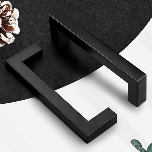 Probrico 5 Pack 5 Inch (128mm) Hole Center Cabinet Handles Stainless Steel Kitchen Drawer Pulls Square Bar Cabinet Hardware for Kitchen Bathroom Cupboard - color: Black, size: 5" hole center