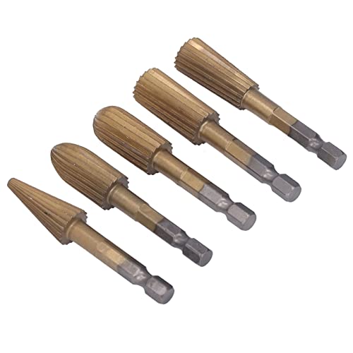 5Pcs Rotary File Cutting Burrs, Hex Shank Double Cut Metal Grinder Drill Bit Set High Speed Steel Rotary File Set