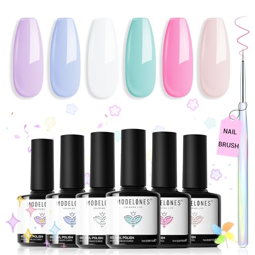 modelones Pink Gel Nail Polish Set 6 Colors, Hot Neon Light Dark Milk Pink - color: B Buzzy Pastel