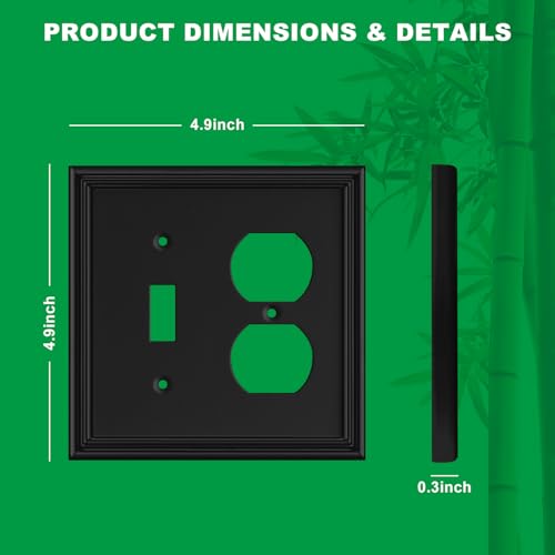Matte Black Decorative Combination Light Switch Covers Wall Plate - size: 1 Toggle/1 Duplex 2 Pack