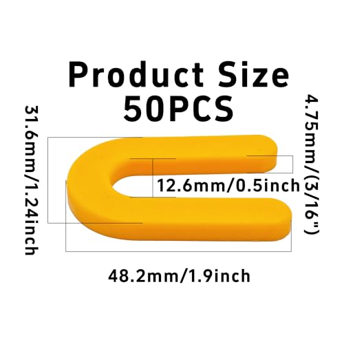 50PCS Horseshoe Tile Spacers, 3/16 Inch U-Shape Plastic Structural Shims for Tile Leveling System, Yellow Tile Leveling Clips for Ceramic Floor and Wall Installation - size: 3/16 Inch