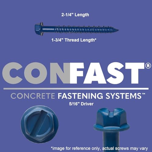 CONFAST 1/4" x 2-1/4" Hex Head Concrete Screw Anchor with Drill Bit for Anchoring to Masonry, Block or Brick (100 per Box) - size: 1/4" x 2-1/4"