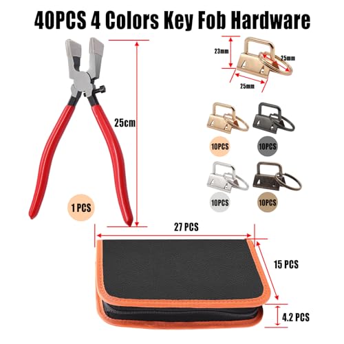 weideer 40 Sets Key Fob Hardware with Key Fob Plier Tools Bag, Glass Running Pliers for Wristlet Key Fobs/Key Lanyard/Key Chain Hardware Install - color: Red+key Fob+plier+bag