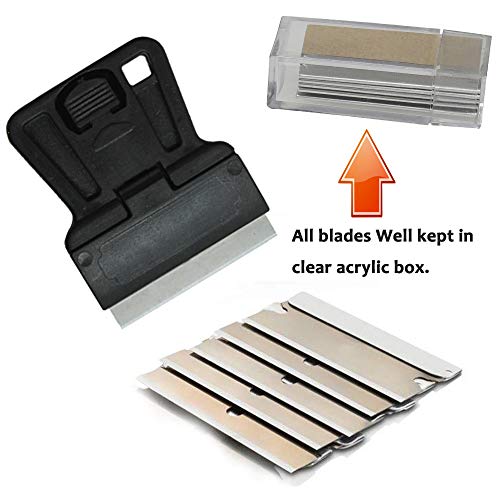 Mini Plastic Razor Blade Scraper High Visibility Window Scraper Paint Scraper with 5 Spare Metal Razor Scraper Blades Scraping Sticker Decal Residue Label,Black