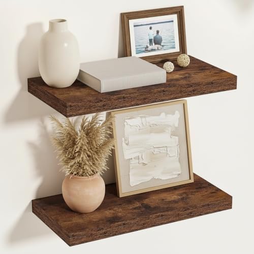 Vivelove Deep Floating Shelves, 16 x 12 Inch, Rustic, Set of 2 - color: Rustic Brown, size: 15.7”wx12”dx1.5”h