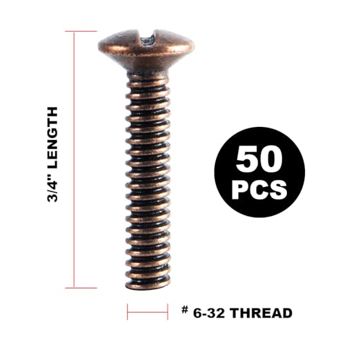 Henne Bery 3/4" Long 6-32 Thread, Oval Head Milled Slot Replacement Wall Plate Screws, 50 Pack, Antique Copper - color: Antique Copper, size: 3/4",50 Pack