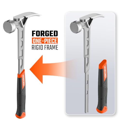 VANQUISH Framing Hammer 17oz One Piece Forged Straight Claw Hammer with Milled Face & Shock Reduction Grip, Claw Hammer with Magnetic Nail Holder Side Nail Puller, 0628-M - size: 17oz Milled Face