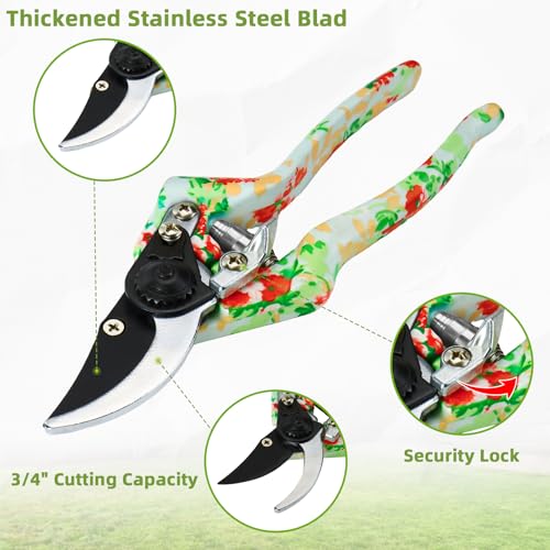 Garden Tools Set, JUMPHIGH 10 PCS Heavy Duty Gardening Tools Includes Hand Trowel Rake Weeder Pruner, Gardening Gifts for Women, Garden Kit with Tote Bag, Apron, Gloves, Kneeling Pad - color: Blue Green