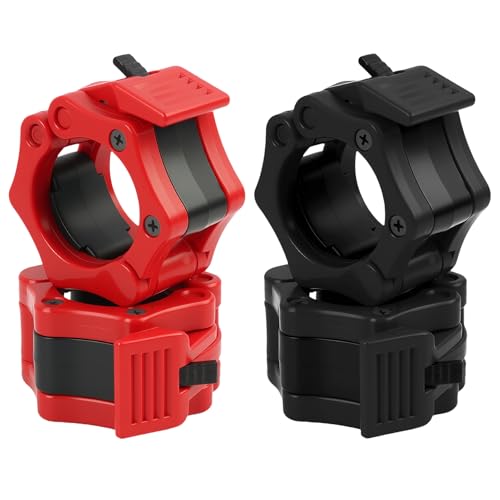 4 Pack Barbell Clamps Collars, 2" Quick Release Weight Clips Fit Olympic Barbell, Heavy Duty Locking Bar Clips for Weightlifting Workout Training Gym Athletes Fitness Enthusiasts (2 Black 2 Red)