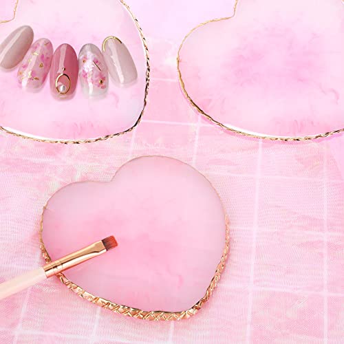 Resin Nail Art Palette Nail Mixing Palette Polish Color Mixing Plate Golden Edge Nail Holder Display Board Heart Shape Cosmetic Mixing Tools (Pink) - color: Pink