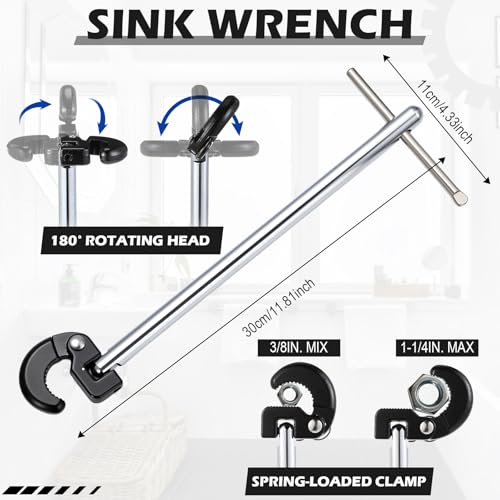 5 Pcs Multifunctional Basin Wrench Set Universal Faucet Nut Spanner Removal Plumbing Tools for Sink Faucet 6 75mm Adjustable Short Handle and Hex Wrench for Kitchen Washbasin Tube Bathroom