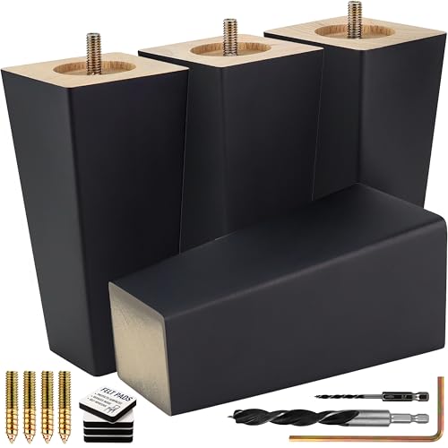 Airy Abode Premium Black Square Furniture Legs (Full Install Kit) - Pick Your Size and Color - color: Black, size: 6 Inches