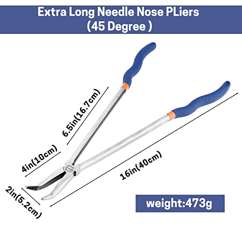 16'' Extra Long Needle Nose Pliers for Narrow and Limited Spaces - style: 16'' 45 Degree Angle