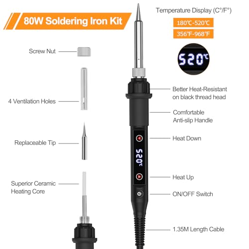 Soldering Iron Kit 80W LED Soldering Gun Adjustable Temp 356-968℉