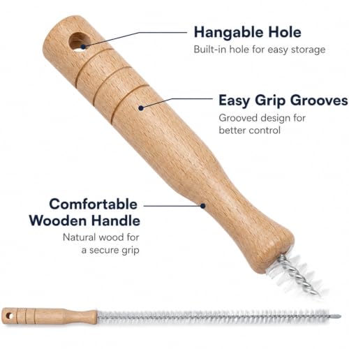 2 Pack Drain Cleaning Brush, 17 Inch Flexible Drain Cleaner Tool with Wooden Handle, Sink Brush with Nylon Bristles for Hair Clogs, Shower, Bathroom Tub, Kitchen Sink, Overflow Hole