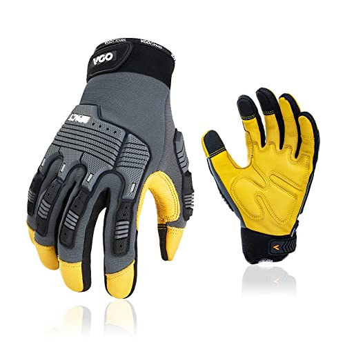 Vgo...…1Pair Leather Heavy Duty Work Gloves,Mechanics Gloves,Impact Resistant, Anti-Vibration, Water-repellent (CA7725) - color: 1 Pair - Gray Yellow, size: X-Large (Pack of 1)