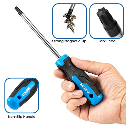 NEIKO 01377A Magnetic Torx Screwdriver Set | 12 Piece | T5 – T40 | 6 Point Star Head Driver | Heat Treated Chrome Vanadium Steel | Non Slip Cushioned Handle Grip | Magnet Bit Tip | Carrying Pouch - size: Torx Set