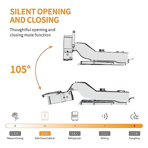 Chibery 50 Pack Half Overlay 3D Soft Close Concealed Hinge for Face Frame Door ＆ Frameless Door, Clip-on Plate, Self Closing Hidden Satin Nickel, 105° Open Angle Concealed Stainless Steel Hinges - size: Half Overlay
