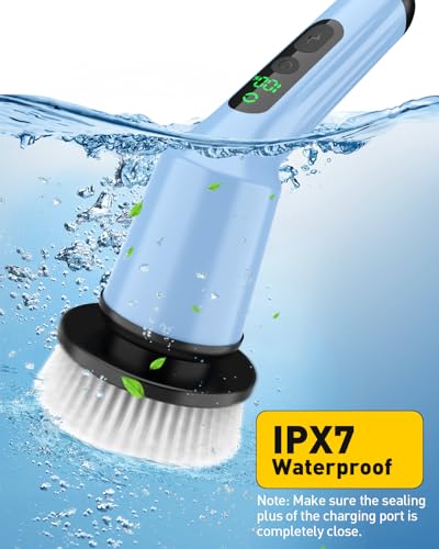 Electric Spin Scrubber for Bathroom, Shower Scrubber with Long Handle - color: Sky, size: 3 Brush Heads