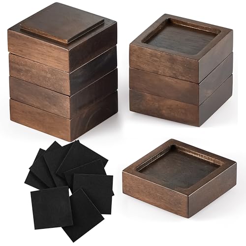 FASONLA Bed Risers, Furniture Risers (Set of 8) Lifts Height 1", 2", 3" or 4", Solid Natural Wood Risers, Non-Slip Recessed Hole to Heavy Bed/Furniture (Walnut Color) - color: Walnut Color
