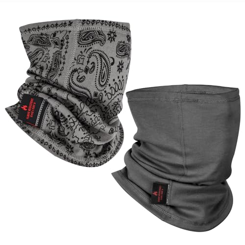 Flame Resistant Face Mask for Men FR Neck Gaiter Headwear Covering CAT HRC 2 ARC Flash Protector Welding Accessories - color: Skull 1pc & Black 1pc