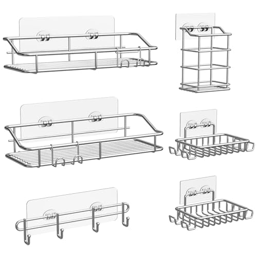 Nieifi Shower Caddy Adhesive, Shower Shelves, Shampoo Holder for Bathroom - color: A-Silver, size: 6 Pack