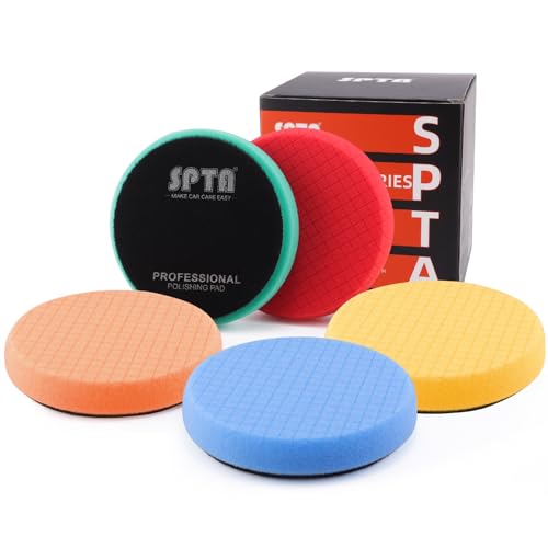 Buffing Polishing Pads, SPTA 5Pcs 5.5 Inch Face for 5 Inch 125mm Backing Plate Mix Cutting Force Buffing Pads Cutting Polishing Pad Kit for Car Buffer Polisher Compounding,Polishing, Waxing-SQPPS5MIX - size: 125mm