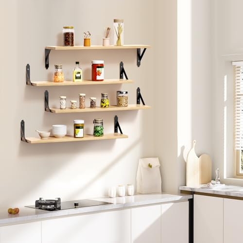 ROMGUAR CRAFT Wood Wall Floating Shelves Set of 4, 23.6" x 6" - Natural - color: Natural, size: 23.6" x 6"