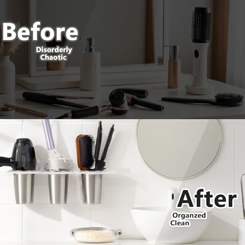 Hair Tool Organizer Wall Mount Blow Dryer Holder with Steel 4 Cups