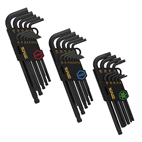 LEXIVON Master Wrench Key Set, 35-Piece Long Arm Ball End Hex Keys | 3-Pack Metric/SAE & Star, Industrial Grade S2 Alloy Steel (LX-131) - size: Hex & Torx keys 35 pcs