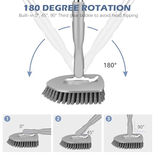 SetSail Tile Tub Scrubber Brush 3-in-1 Long Handle Shower Scrubber, Gray - color: Gray, size: 2 Pads