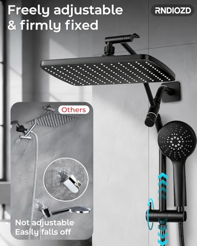 Shower Head with Handheld,High Pressure Black Slide Bar Shower Head - color: C-Matte Black, style: Rectangular 12"