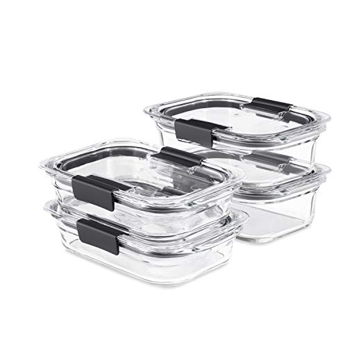 Rubbermaid Brilliance Glass Food Storage set of 4 containers 8 total pieces (4 containers + 4 lids) for Lunch Meal Prep and Leftovers Dishwasher and Oven Safe Clear/Grey - size: Assorted Sizes (8-Piece)