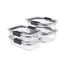 Rubbermaid Brilliance Glass Food Storage set of 4 containers 8 total pieces (4 containers + 4 lids) for Lunch Meal Prep and Leftovers Dishwasher and Oven Safe Clear/Grey - size: Assorted Sizes (8-Piece)
